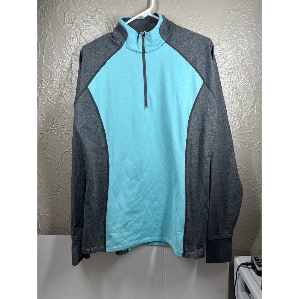 Noble Outfitters Womens Gray Aqua Raglan Sleeve Activewear Shell 1/4 Zip Size XL